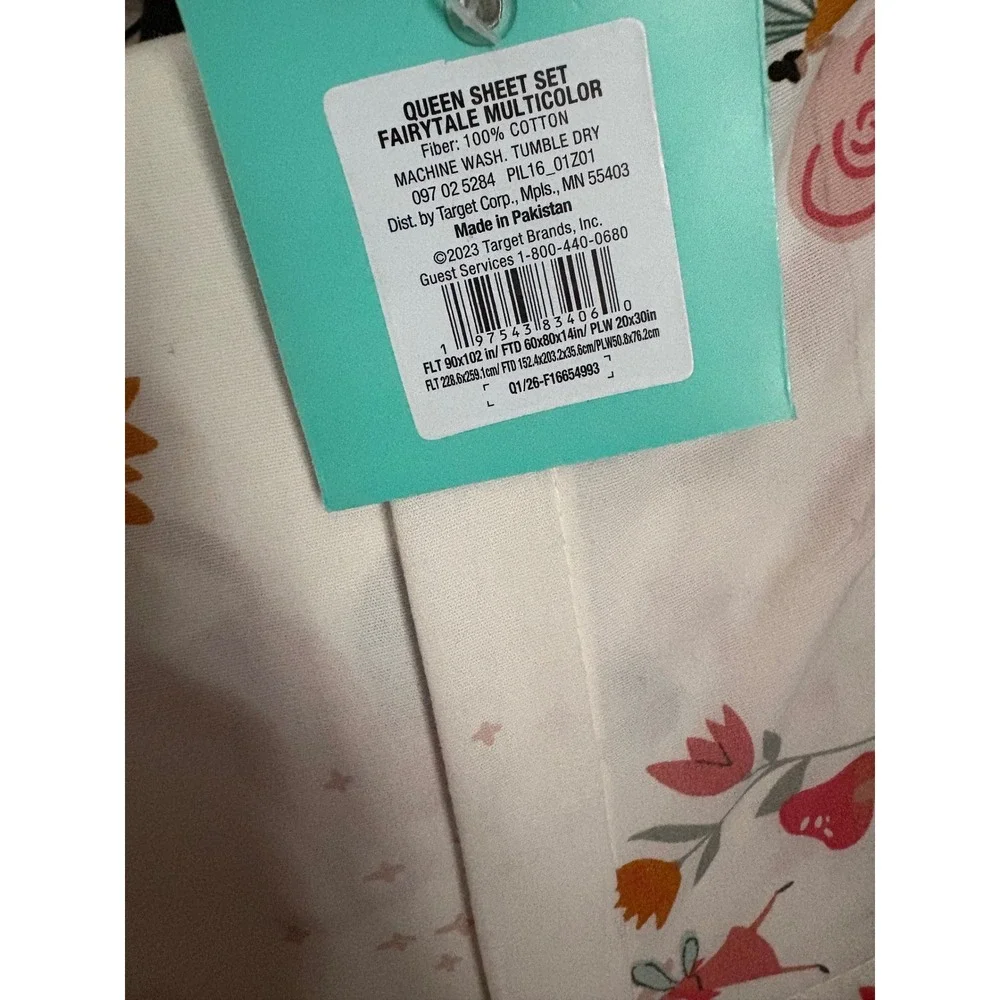 Pillowfort Fairytale Queen Sheet Set Multicolor Unicorn Floral 100% Cotton NEW